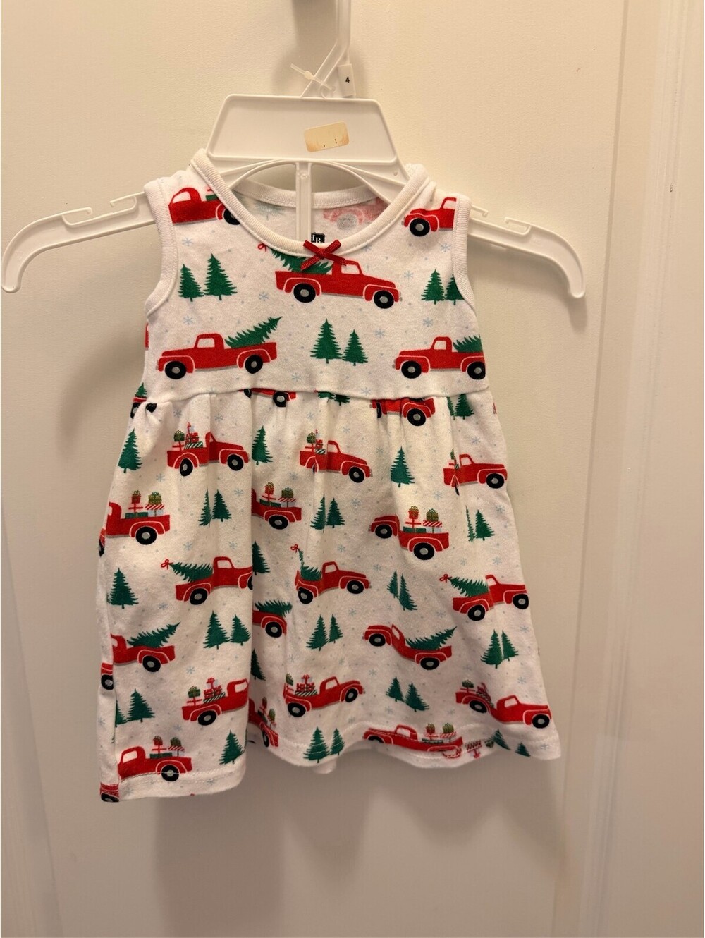 Hudson Baby Girls Christmas Dress Red Truck Tree Print Sleeveless 9-12mo
